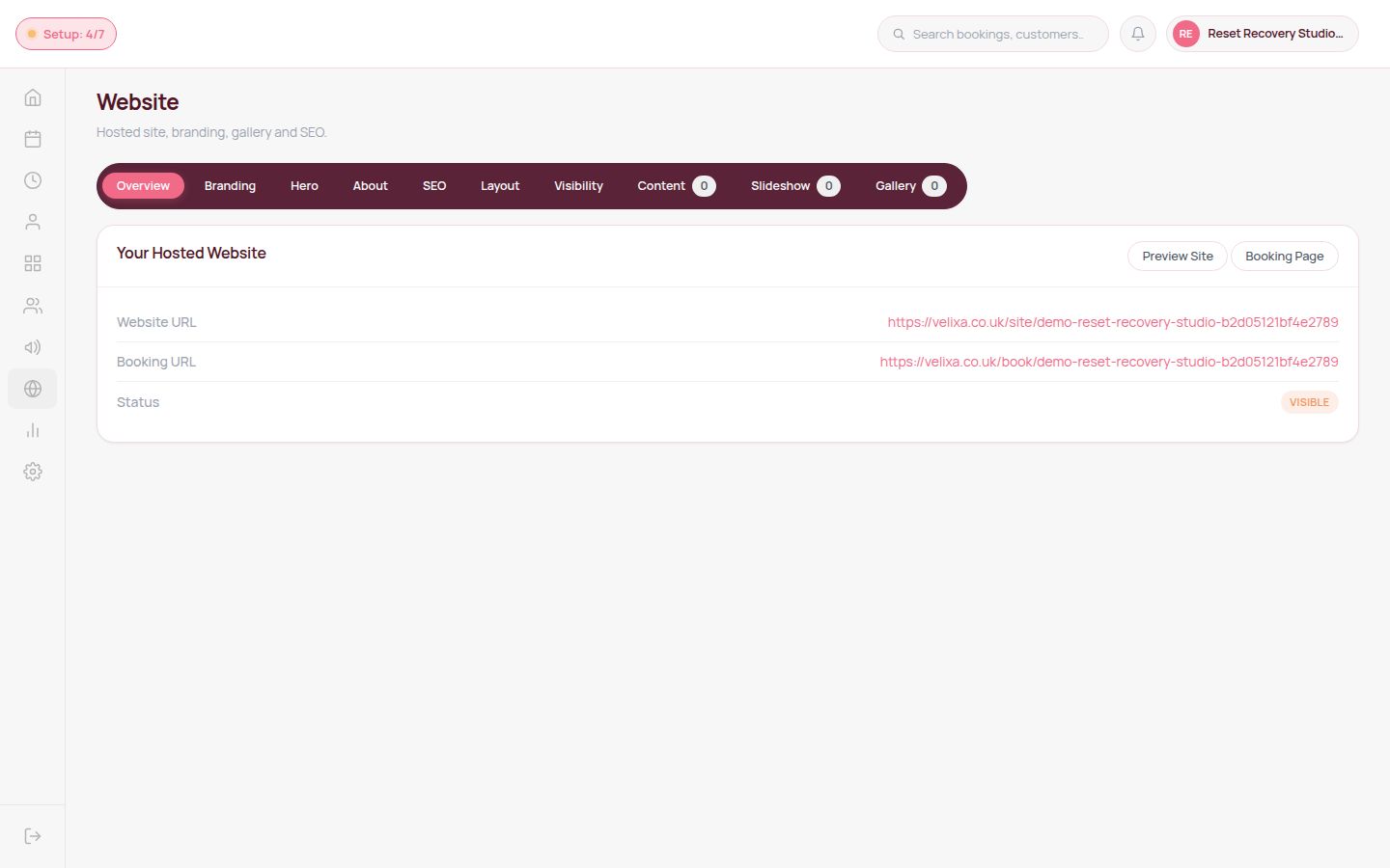 Velixa hosted website builder